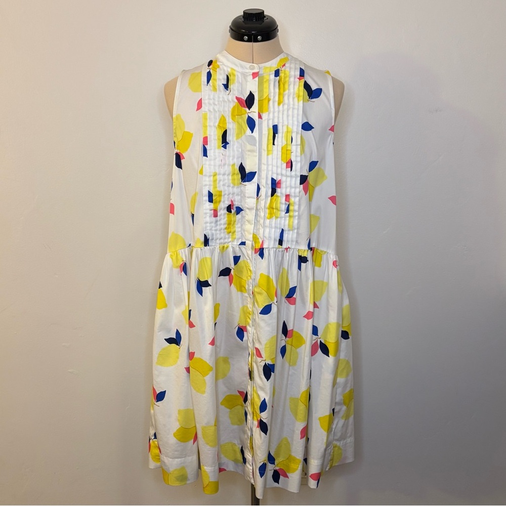 Kate Spade Lemon Zest Shirt Dress, Pleated Button Front Drop Waist Mini Dress, M